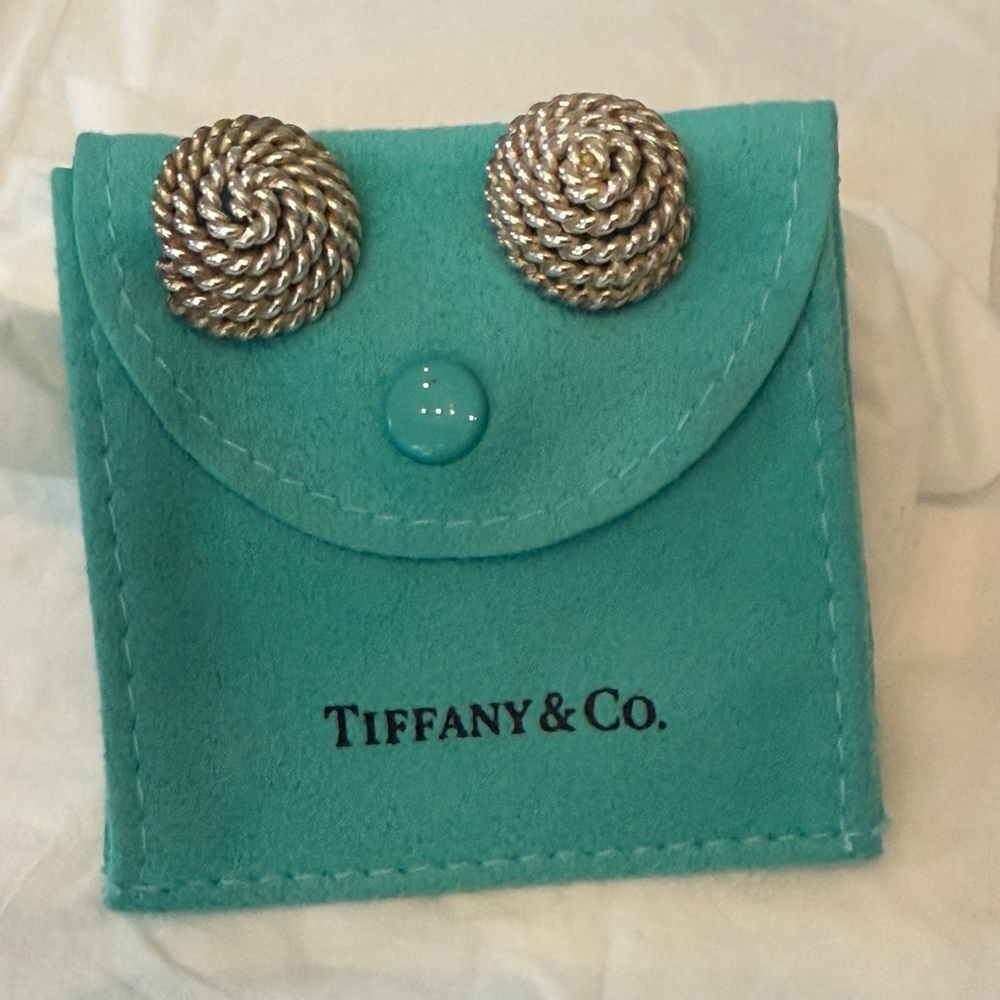 Tiffany sterling silver vintage rope coil clip earrings & pouch